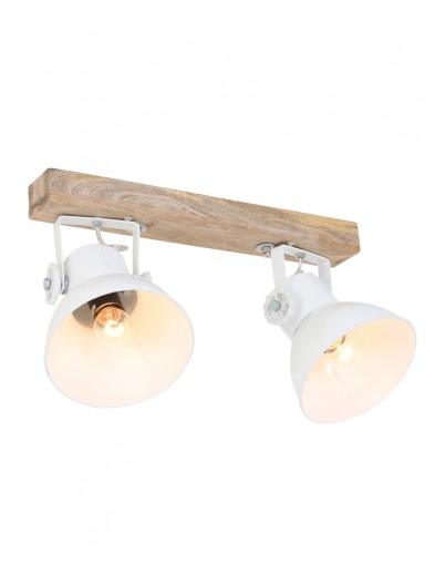 plafon dos luces blanco y madera-1379W