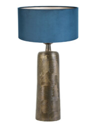 Lámpara bronce con pantalla azul terciopelo-8372BR