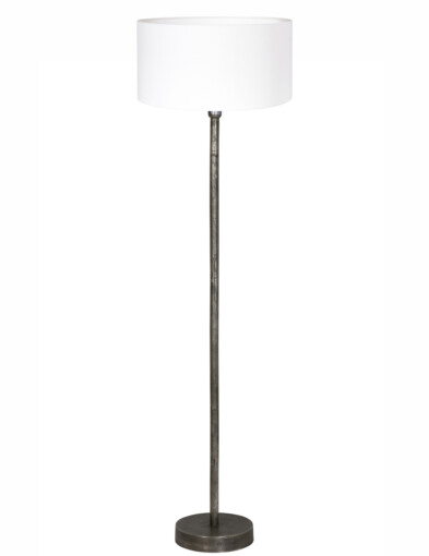 Lámpara de pie de metal con lino blanco-8424ZW