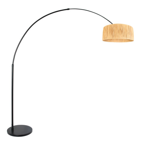 lampara-de-suelo-curva-ajustable-en-negro-con-tulipa-etnica-steinhauer-sparkled-light-naturel-y-negro-3789zw
