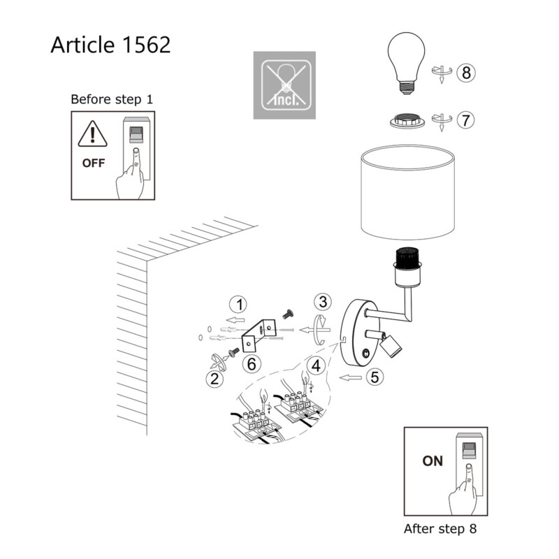Lámpara de pared con pantalla y lámpara de lectura Mexlite Noor - Imagen 9