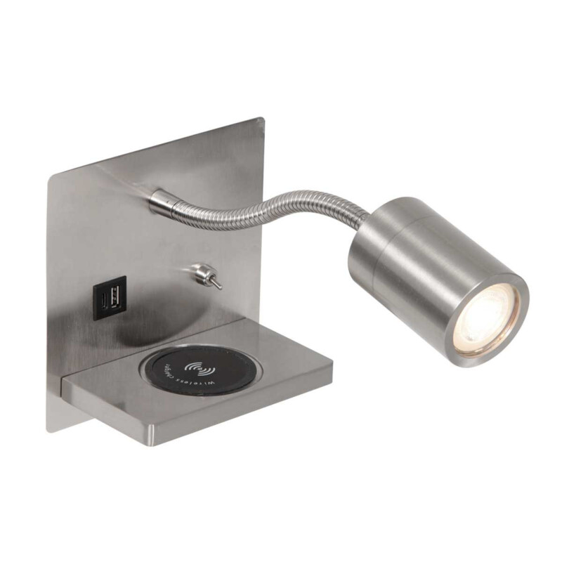 Aplique de pared gris con soporte y cargador para móvil Mexlite Upround acero - Imagen 2