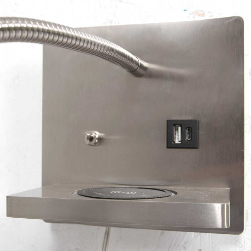 Aplique de pared gris con soporte y cargador para móvil Mexlite Upround acero - Imagen 5