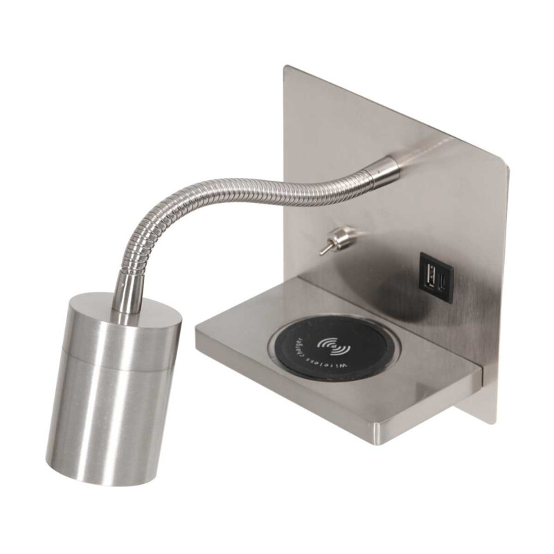 Aplique de pared gris con soporte y cargador para móvil Mexlite Upround acero - Imagen 9