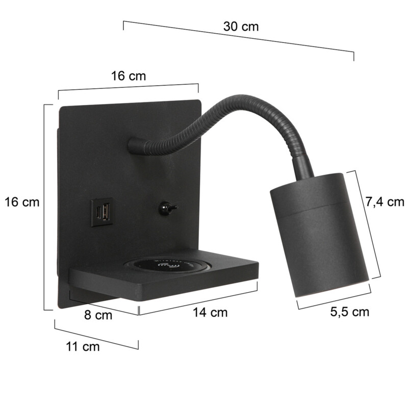 Lámpara de pared cuadrada moderna y flexible negra Mexlite Upround - Imagen 7