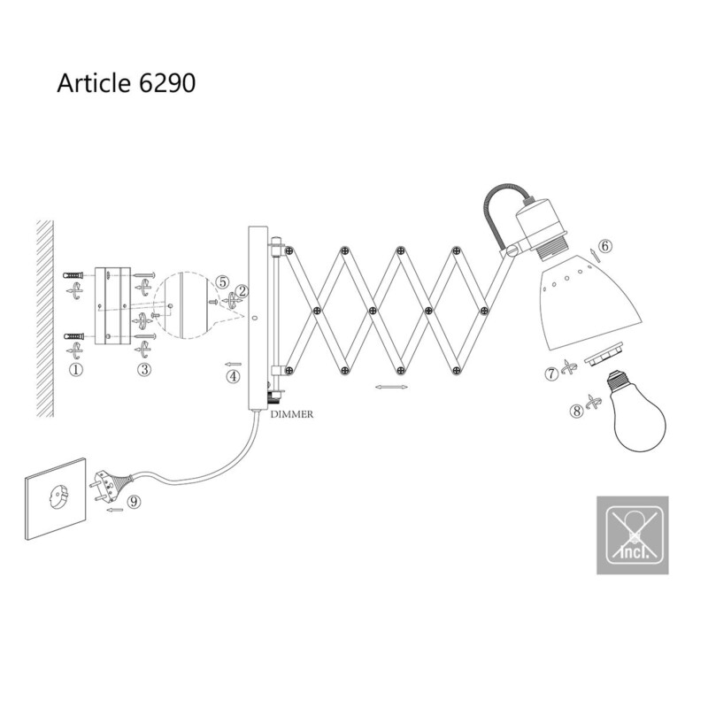 Lámpara de pared extensible de acero con regulador Steinhauer Spring - Imagen 9