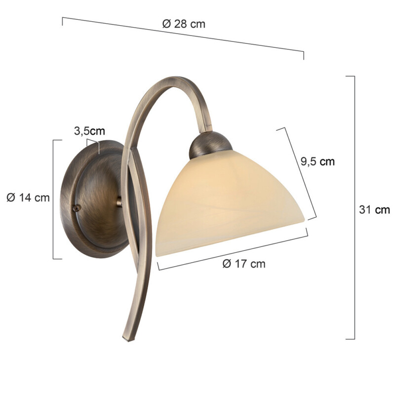 Aplique de pared de bronce con pantalla de vidrio marmolado Steinhauer Capri - Imagen 6