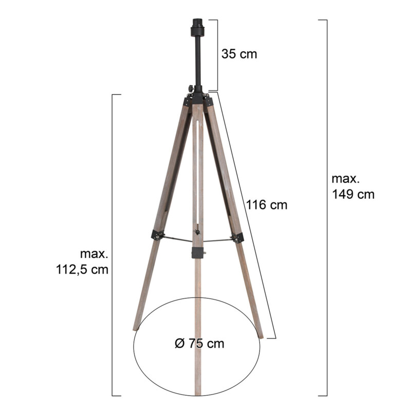 Lámpara de pie trípode de madera natural / metal negro Mexlite Triek - Imagen 6