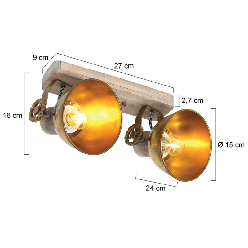 Foco de dos luces bronce Mexlite Gearwood - Imagen 6
