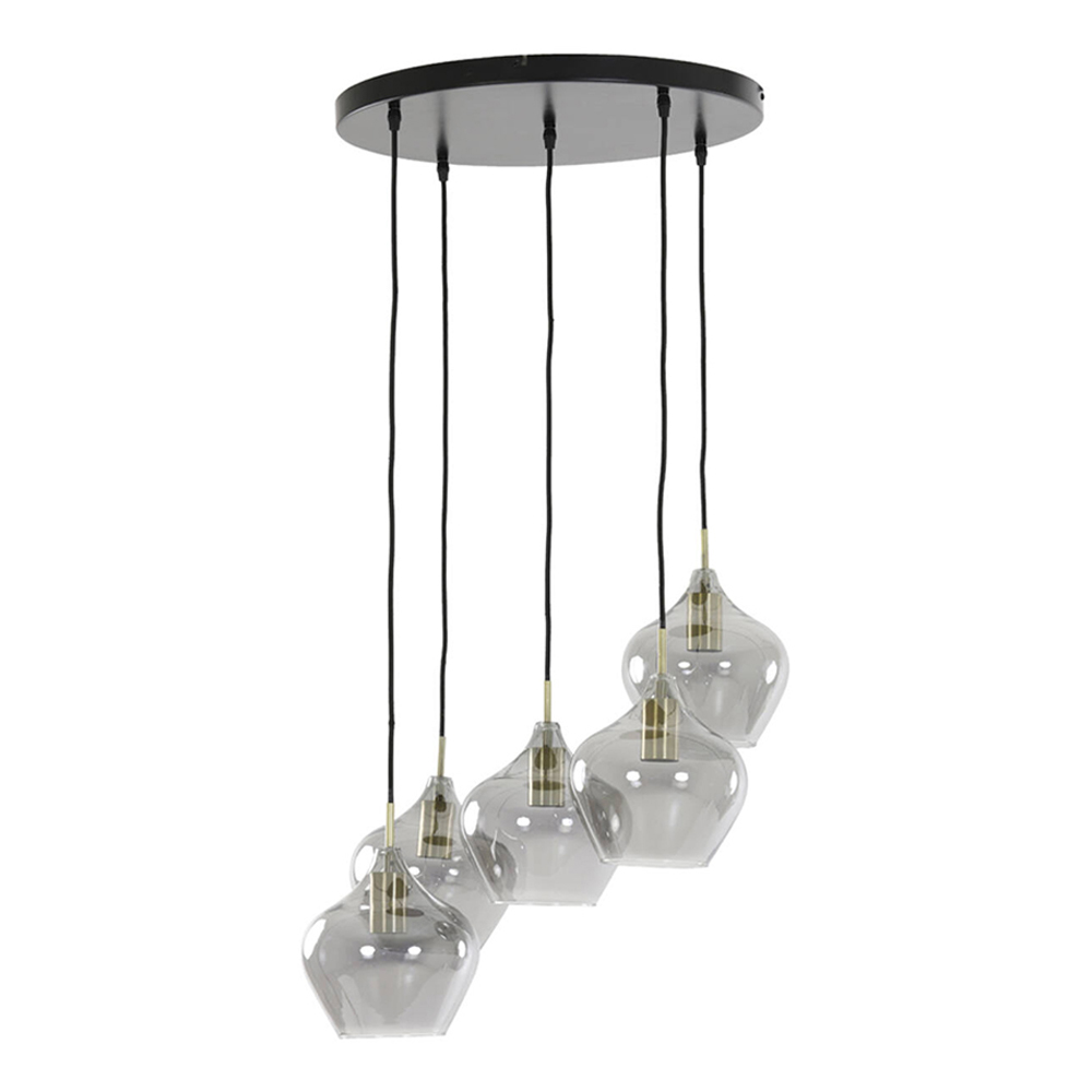 Hanging lamp 5L 61x66 cm RAKEL antique bronze+smoked