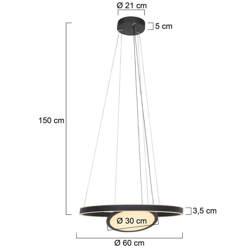 Lámpara colgante de metal negro moderna Steinhauer Ringlux - Imagen 7