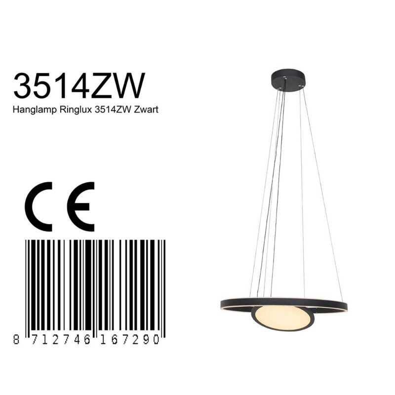 Lámpara colgante de metal negro moderna Steinhauer Ringlux - Imagen 8
