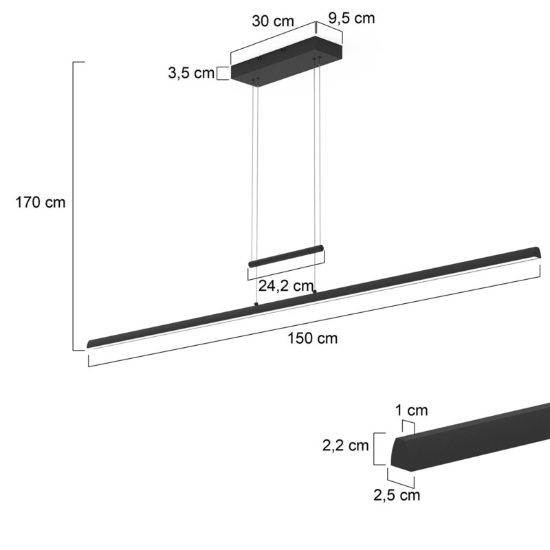 Lámpara colgante LED alargada Steinhauer Profilo blanco - Imagen 2
