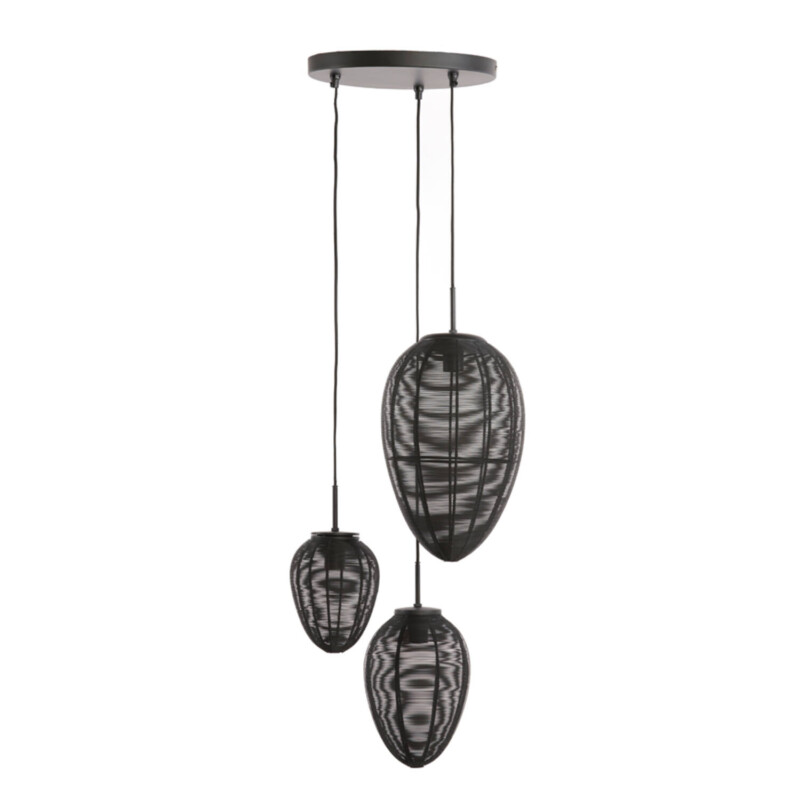 Lámpara colgante rústica negra en forma de huevo trío Light and Living Yaelle - Imagen 2