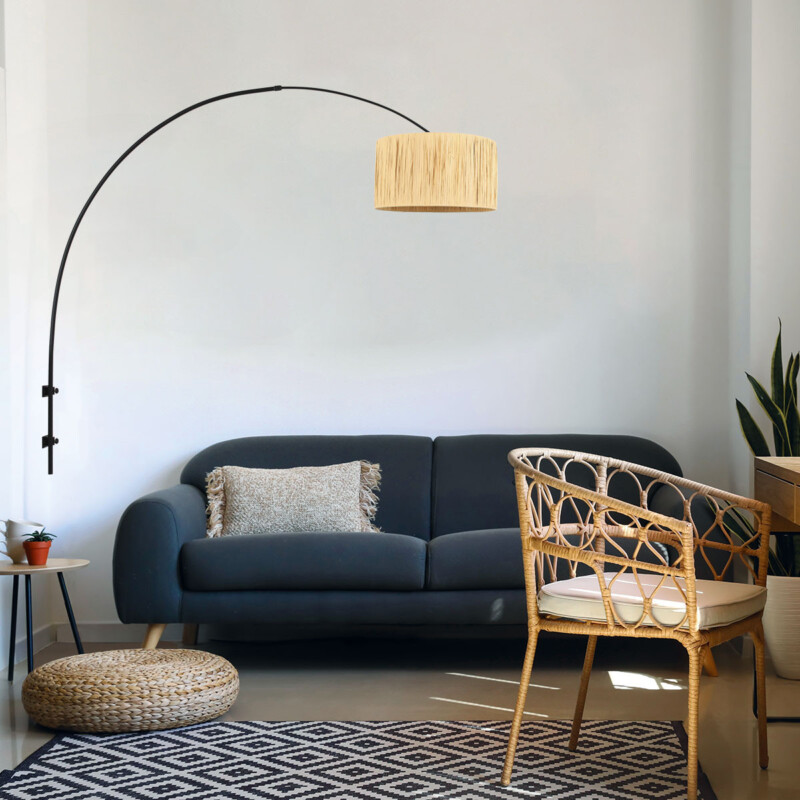 Lámpara curva ajustable con tulipa étnica Steinhauer Sparkled light naturel y negro - Imagen 3