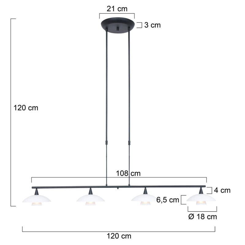 Lámpara de comedor negra 4 luces Steinhauer Tallerken - Imagen 6