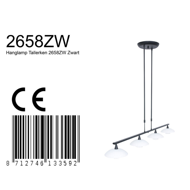 Lámpara de comedor negra 4 luces Steinhauer Tallerken - Imagen 7