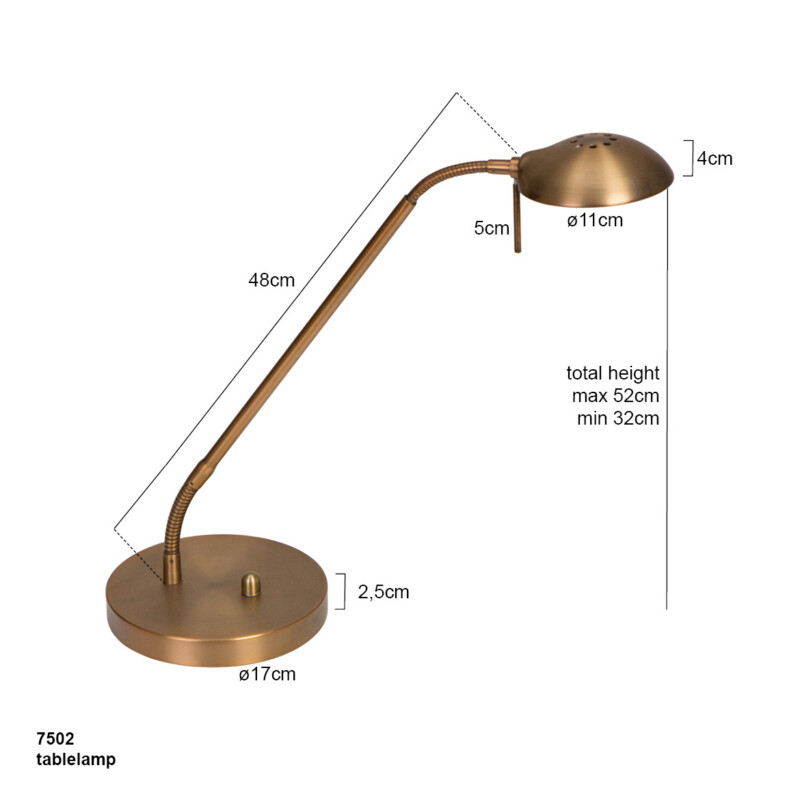 Lámpara de mesa clásica redonda de bronce con brazo ajustable Mexlite Biron - Imagen 7
