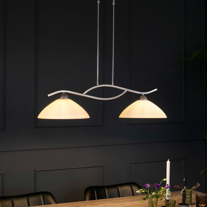 Lámpara colgante de 2 luces de acero con pantallas de vidrio opalino Steinhauer Capri - Imagen 3