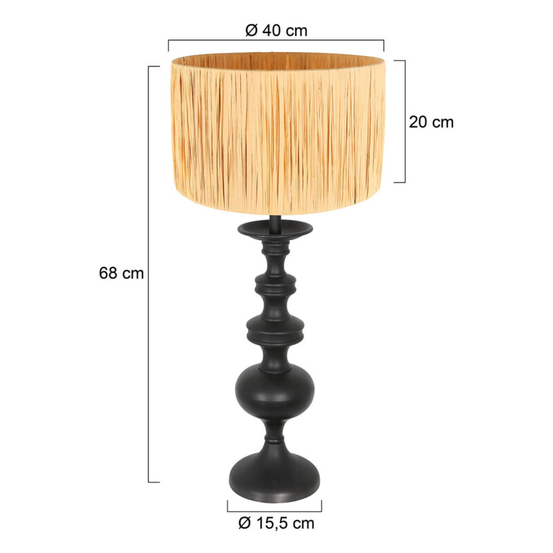 Lámpara de mesa alta en negro con tulipa étnica Anne Light & Home Lyons naturel y negro - Imagen 6