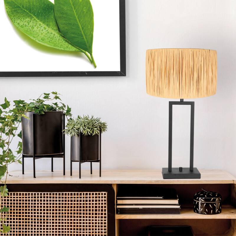 Lámpara de mesa alta en negro con tulipa étnica Steinhauer Stang naturel y negro - Imagen 3