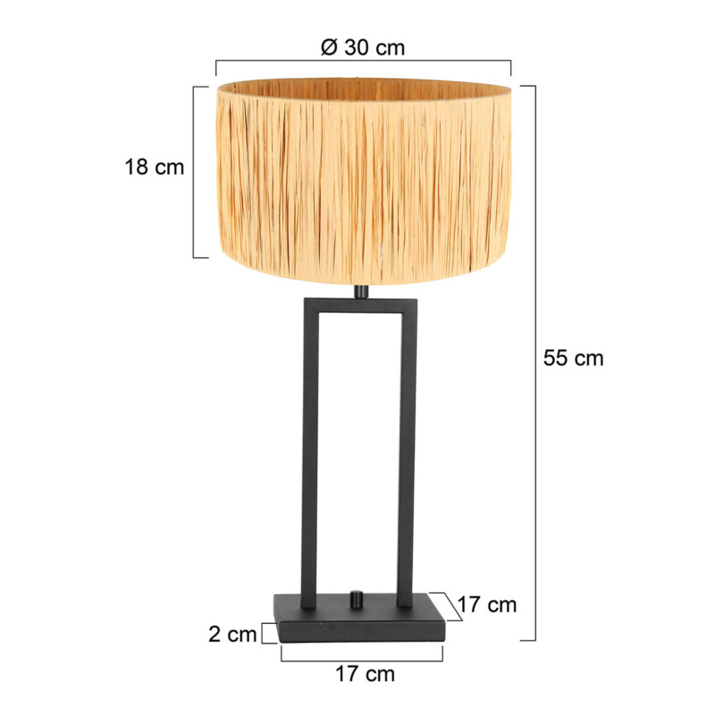 Lámpara de mesa alta en negro con tulipa étnica Steinhauer Stang naturel y negro - Imagen 7