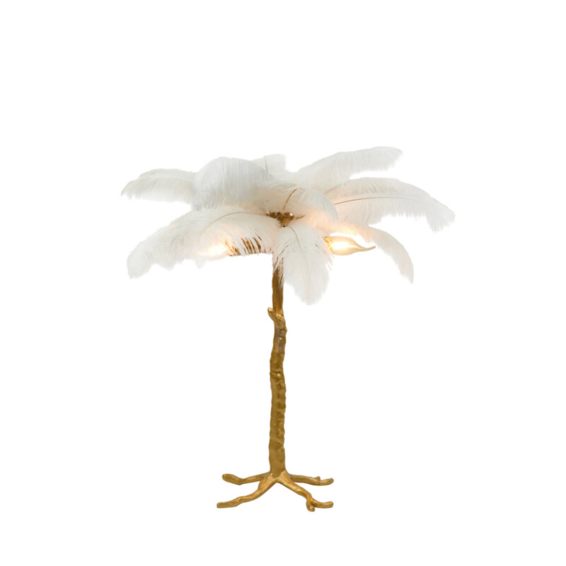 Lámpara de mesa clásica dorada con plumas de avestruz blancas Light and Living Feather - Imagen 6