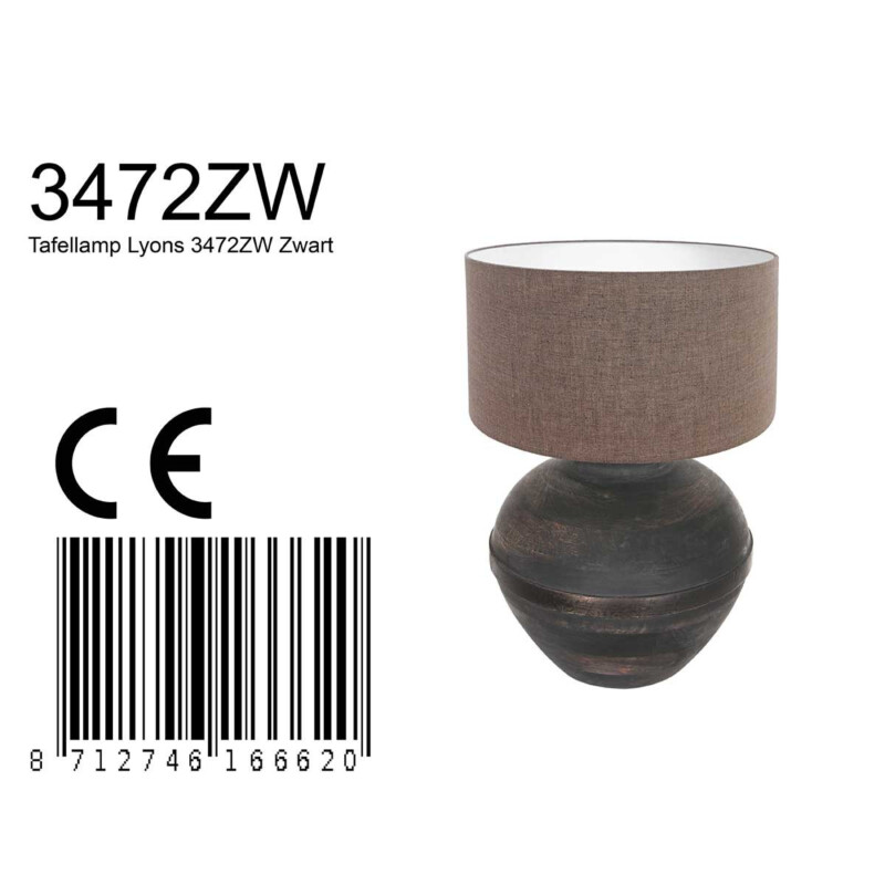 Lámpara de mesa de madera negra rural Anne Light & Home Lyons - Imagen 8