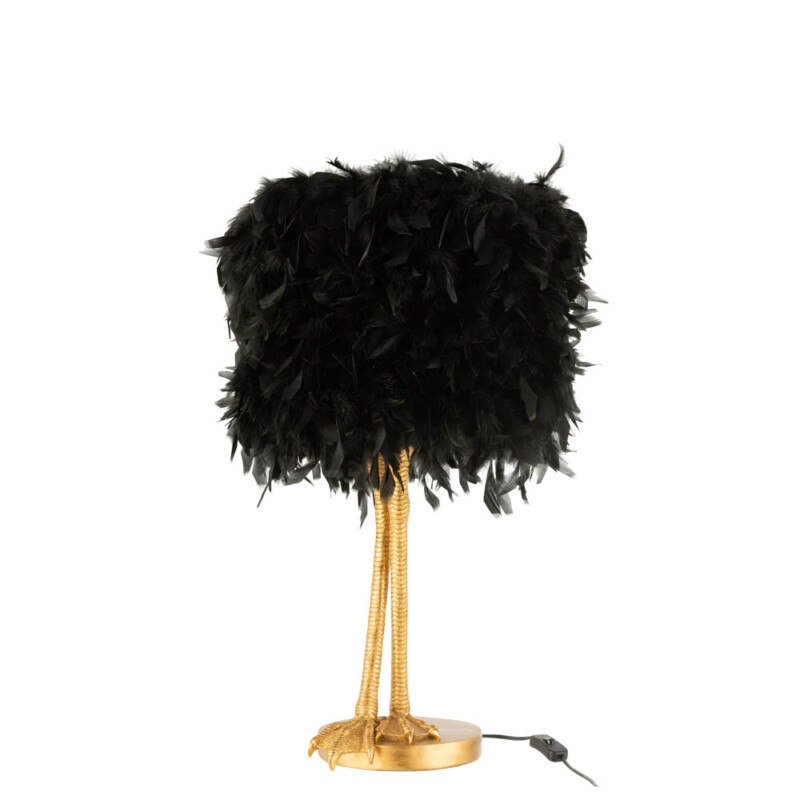 Lámpara de mesa moderna negra y dorada con plumas de avestruz Jolipa Paws Poly - Imagen 2