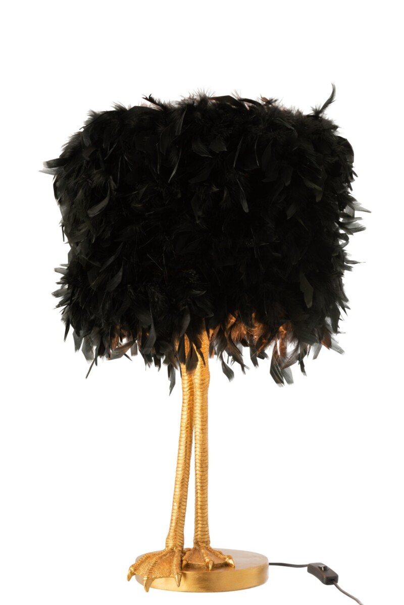 Lámpara de mesa moderna negra y dorada con plumas de avestruz Jolipa Paws Poly - Imagen 3