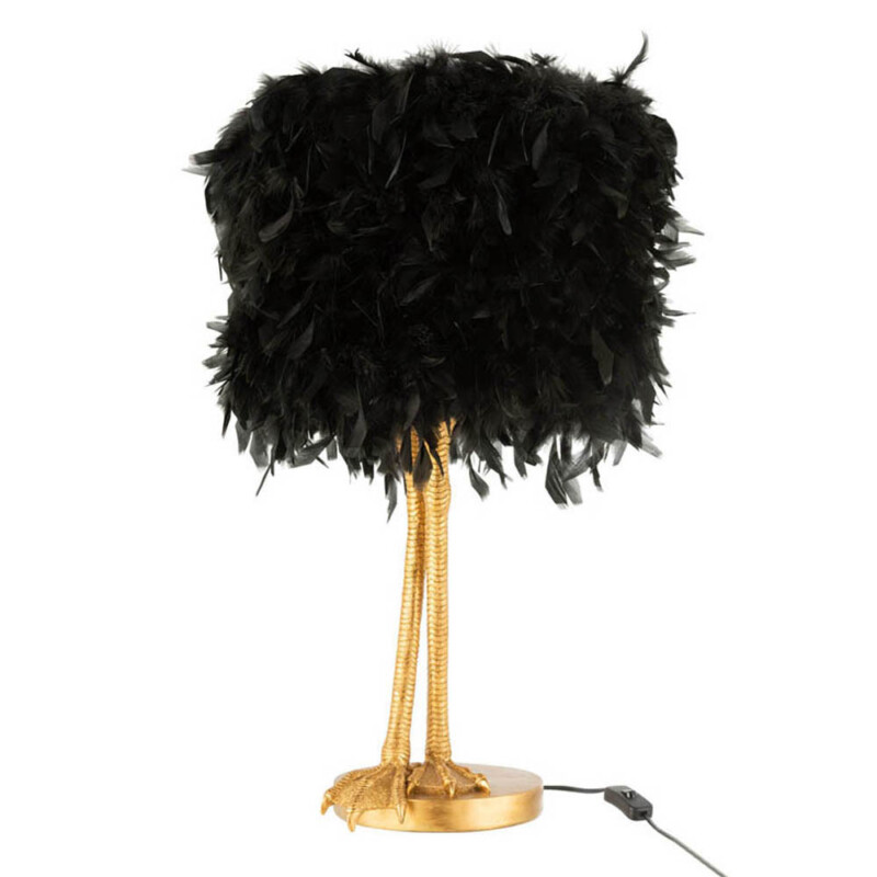 lampara-de-mesa-moderna-negra-y-dorada-con-plumas-de-avestruz-jolipa-paws-poly-6468