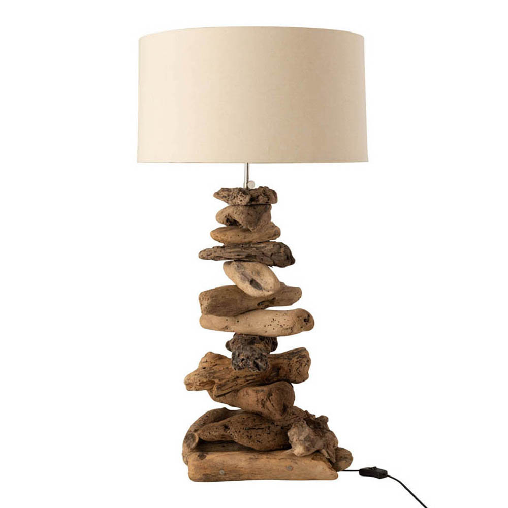 Lámpara de mesa natural blanca con madera Jolipa Driftwood