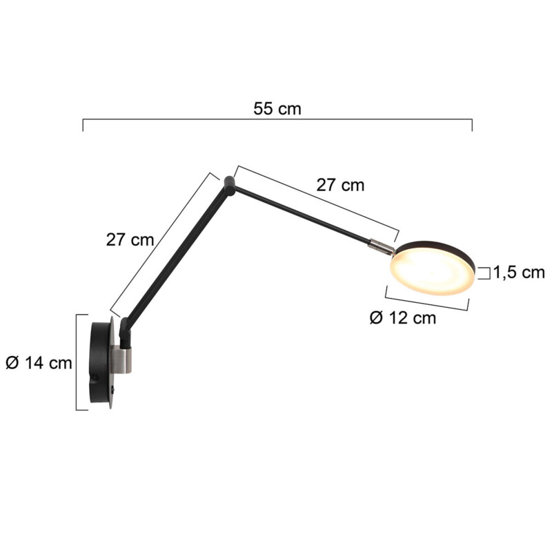 Aplique de pared negra flexible con placa de vidrio Steinhauer Soleil - Imagen 6