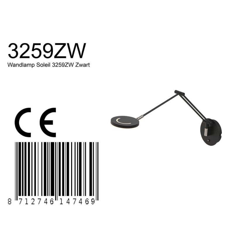 Aplique de pared negra flexible con placa de vidrio Steinhauer Soleil - Imagen 7
