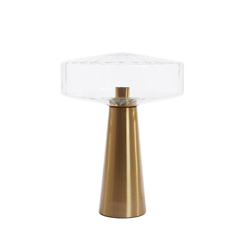 Lámpara de mesa retro dorada con vidrio transparente Light and Living Pleat - Imagen 2