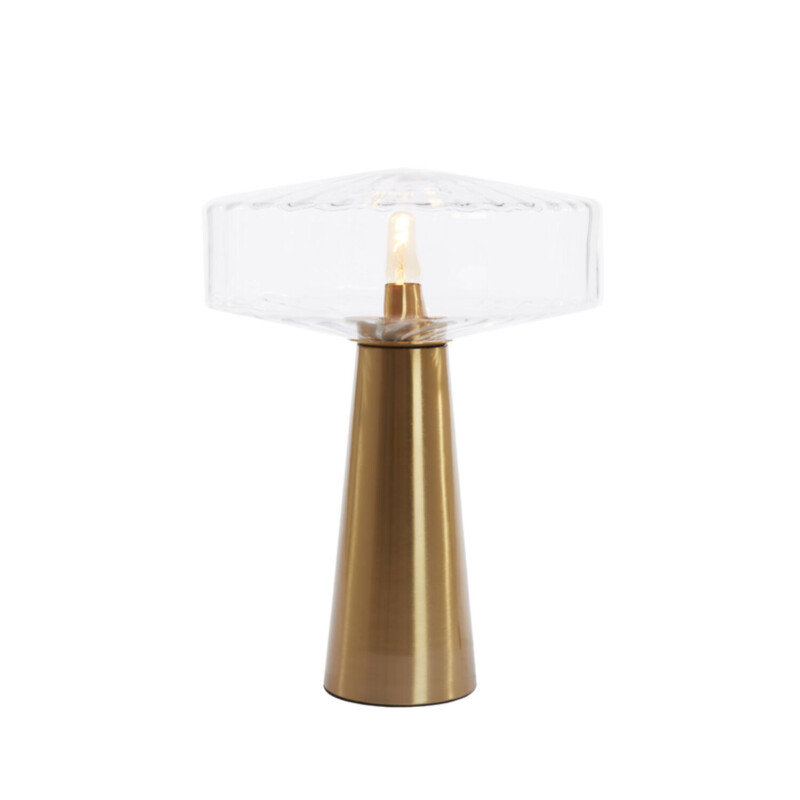 Lámpara de mesa retro dorada con vidrio transparente Light and Living Pleat - Imagen 7