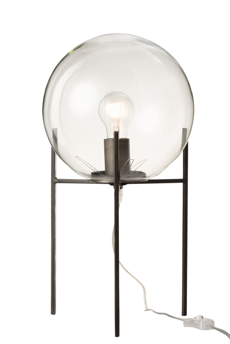 Lámpara de mesa retro negra con globo de vidrio ahumado Jolipa Yukon - Imagen 3