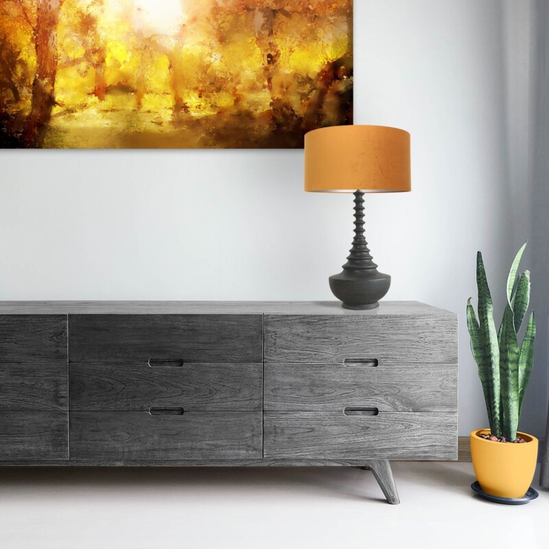 Lámpara de mesa retro negra con pantalla naranja Steinhauer Bois negroantiguo y dorado - Imagen 3
