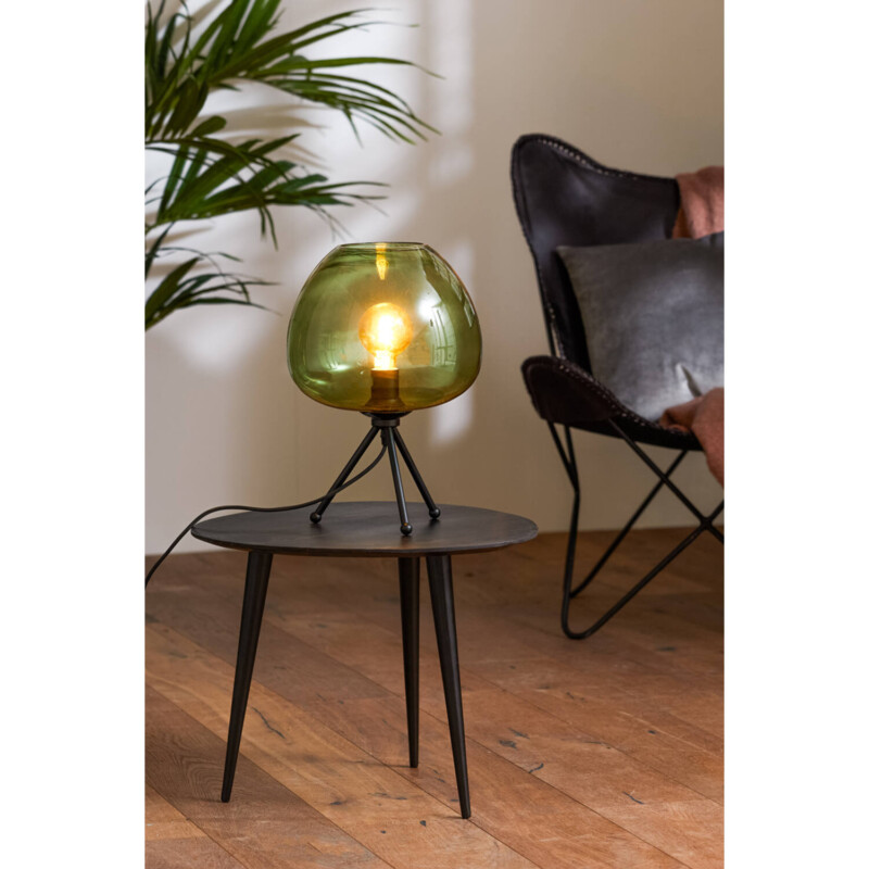 Lámpara de mesa retro negra con vidrio ahumado verde Light and Living Mayson - Imagen 5