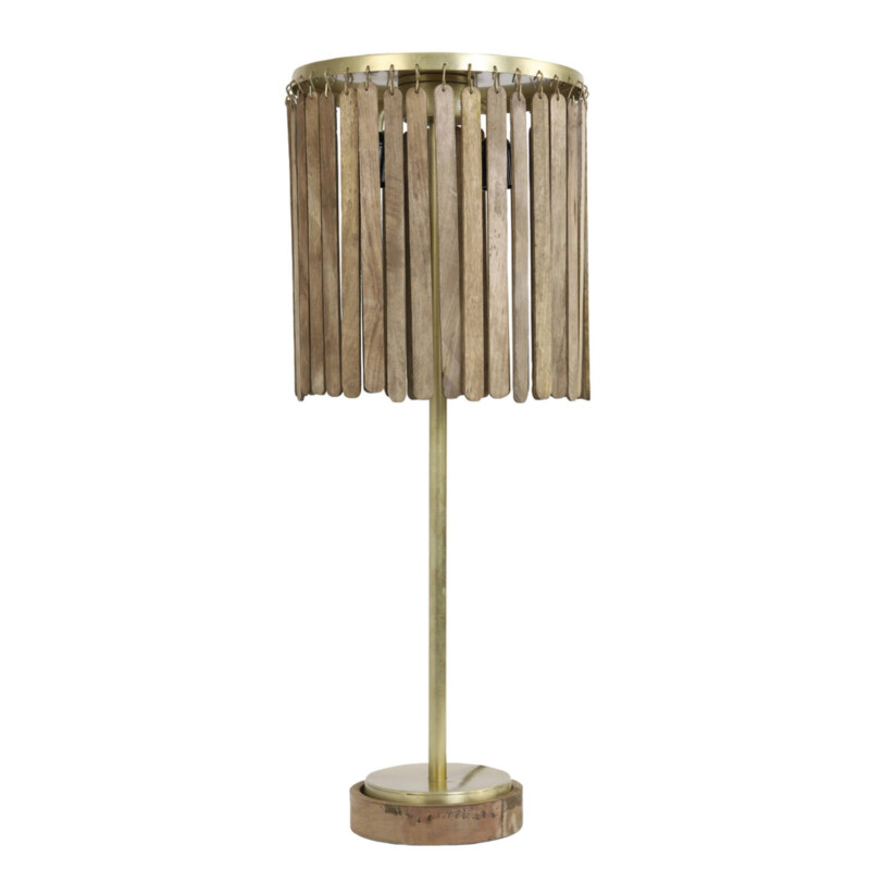Lámpara de mesa rústica dorada con láminas de madera Light and Living Gularo - Imagen 2