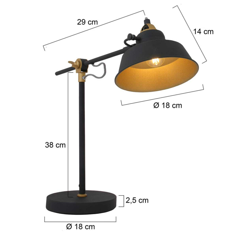Lámpara de mesa de metal negro industrial Mexlite Nove - Imagen 7