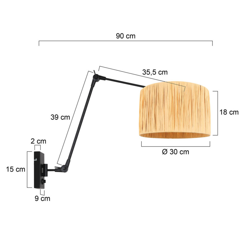 Lámpara de pared ajustable en negro con tulipa étnica Steinhauer Prestige chic naturel y negro - Imagen 6