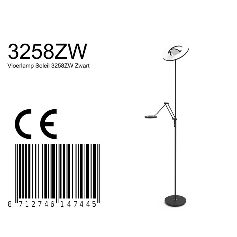 Lámpara de pie negra con luz de lectura ajustable Steinhauer Soleil - Imagen 8