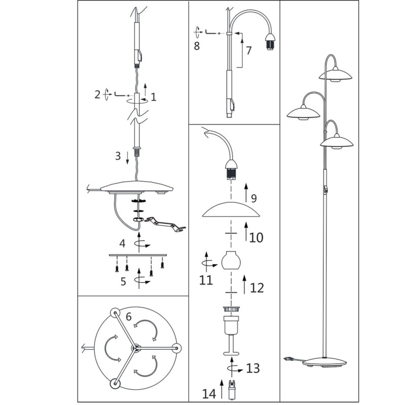Lámpara de pie clásica de metal y vidrio bronce Steinhauer Sovereign classic - Imagen 8