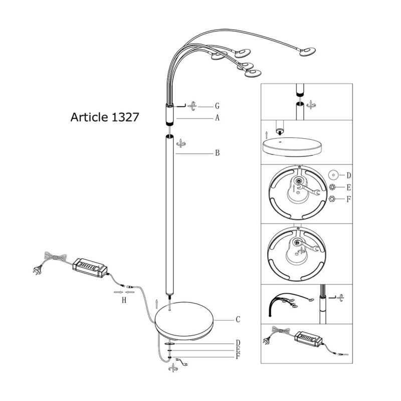 Lámpara de pie de vidrio y acero moderna Mexlite Synna - Imagen 9