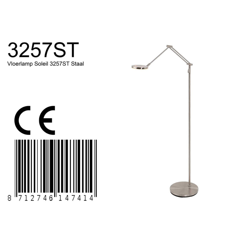 Lámpara de pie moderna ajustable de color acero Steinhauer Soleil - Imagen 8