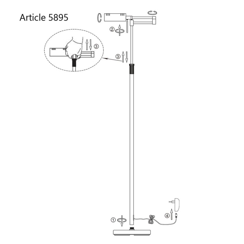 Lámpara de pie moderna de acero con brazo oscilante ajustable Mexlite Karl - Imagen 9
