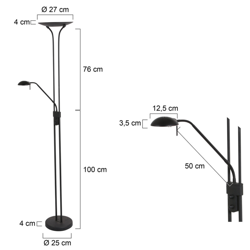 Lámpara de pie redonda con brazo de lectura ajustable de acero Mexlite Biron - Imagen 7