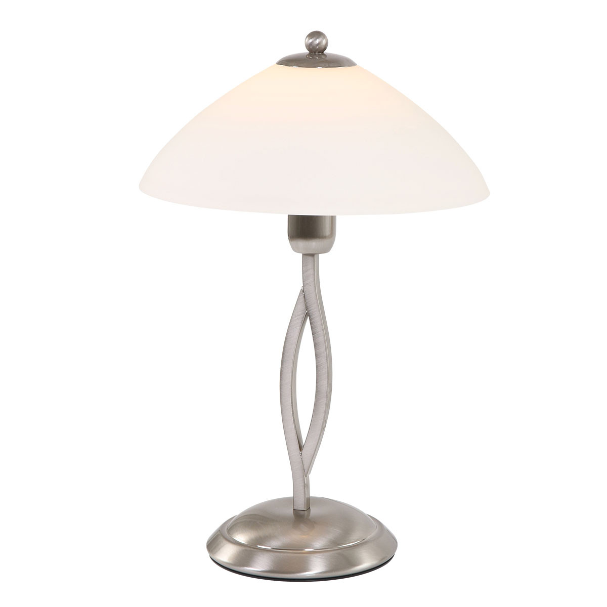 Lámpara de mesa de acero con pantalla de vidrio opalino torcido Steinhauer Capri