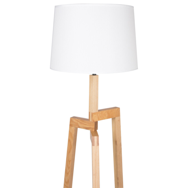 Lámpara de pie escandinava trípode de madera beige Mexlite Sabi - Imagen 7